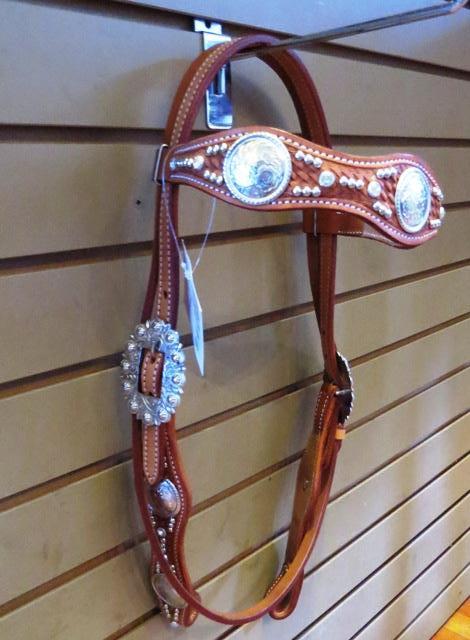 Silver studded Show Headstall - American Leather